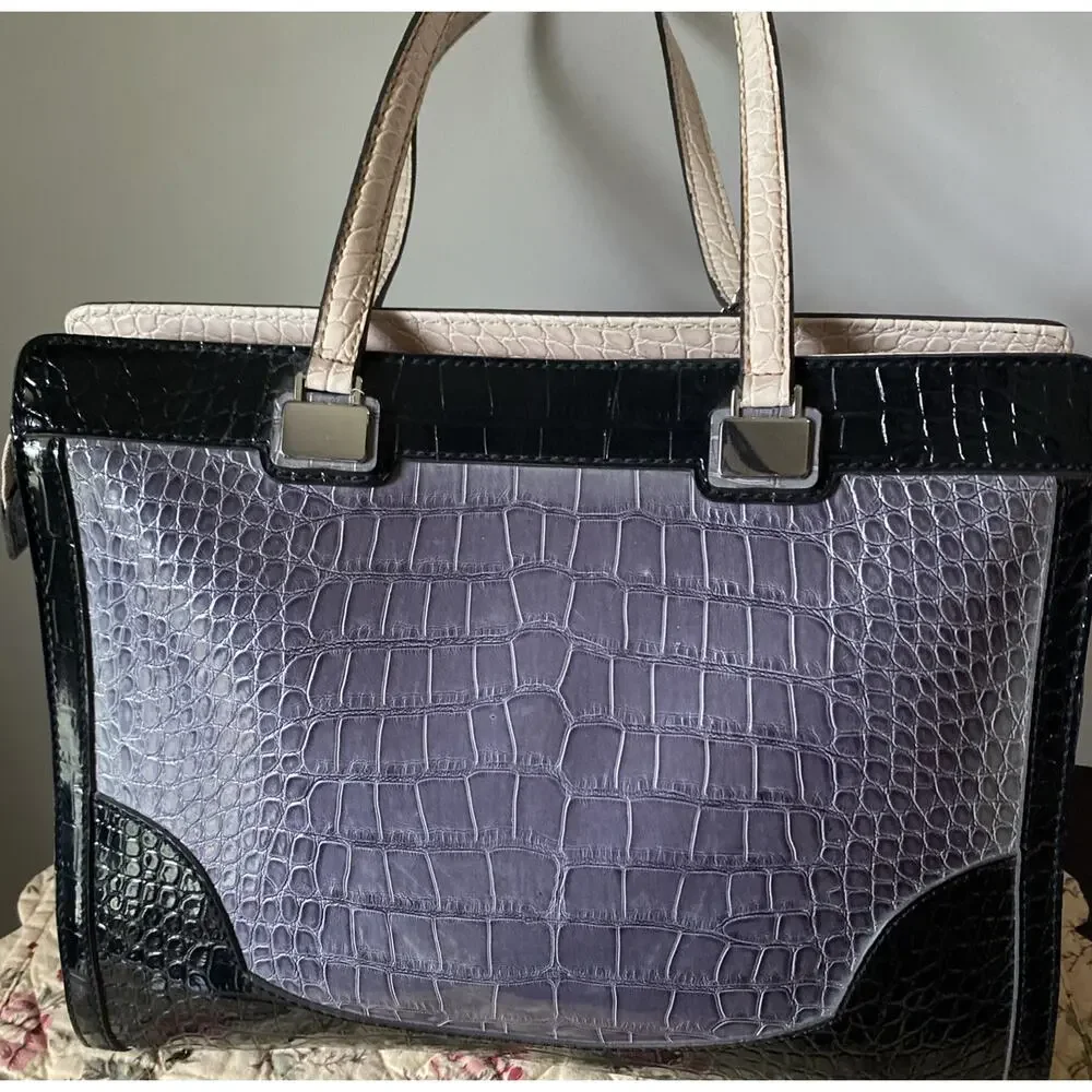 Guess Y2k VTG Womens Shoulder Bag Croc Effect Faux Leather Zip Closure Pockets - Picture 5 of 16